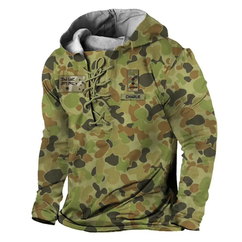 Personalized Australian Veteran Rank Camo Custom Name Long Sleeves Hoodie 3D Printed LVA241318