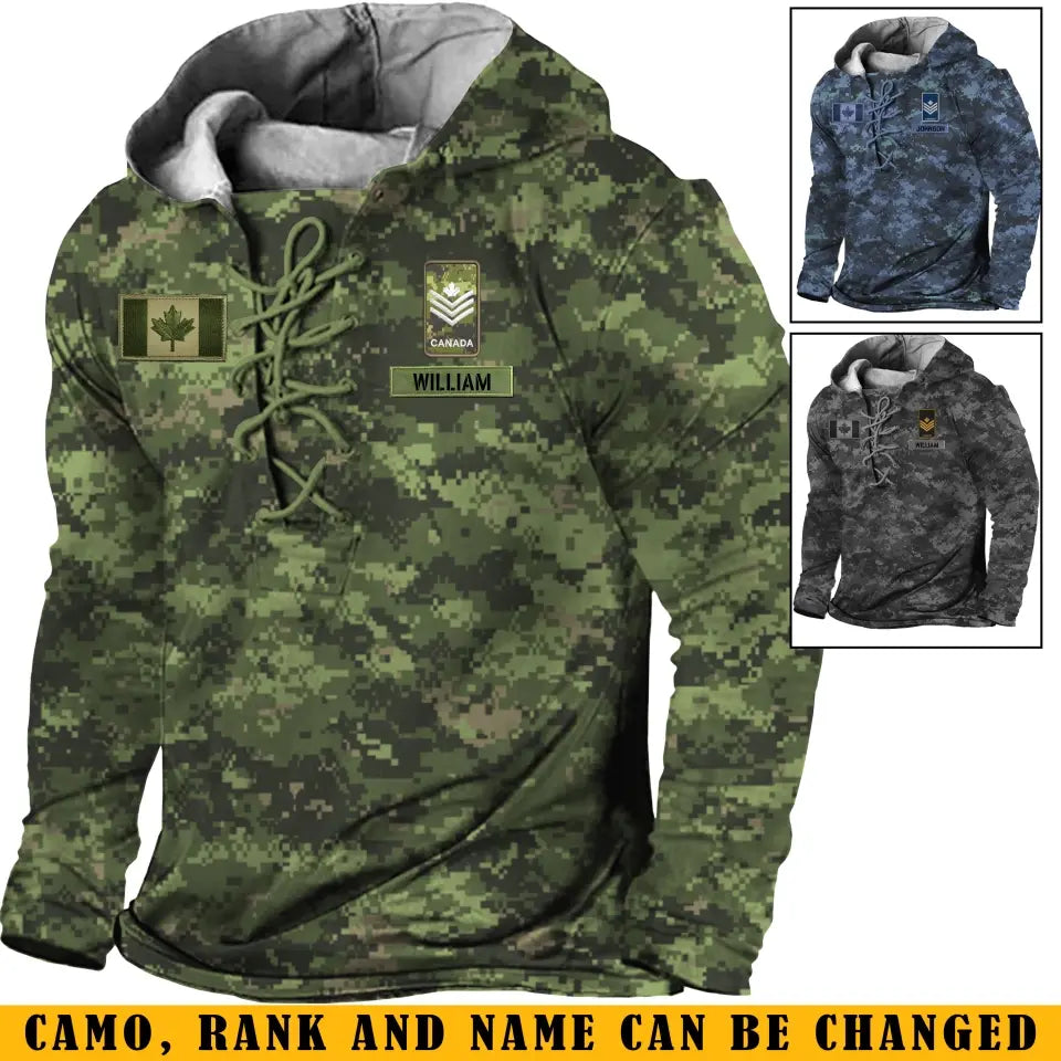 Personalized Canadian Veteran Rank Camo Custom Name Long Sleeves Hoodie 3D Printed LVA241318