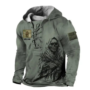 Personalized US Veteran Rank Camo Custom Name Lace-up Long Sleeves Hoodie 3D Printed LVA241325