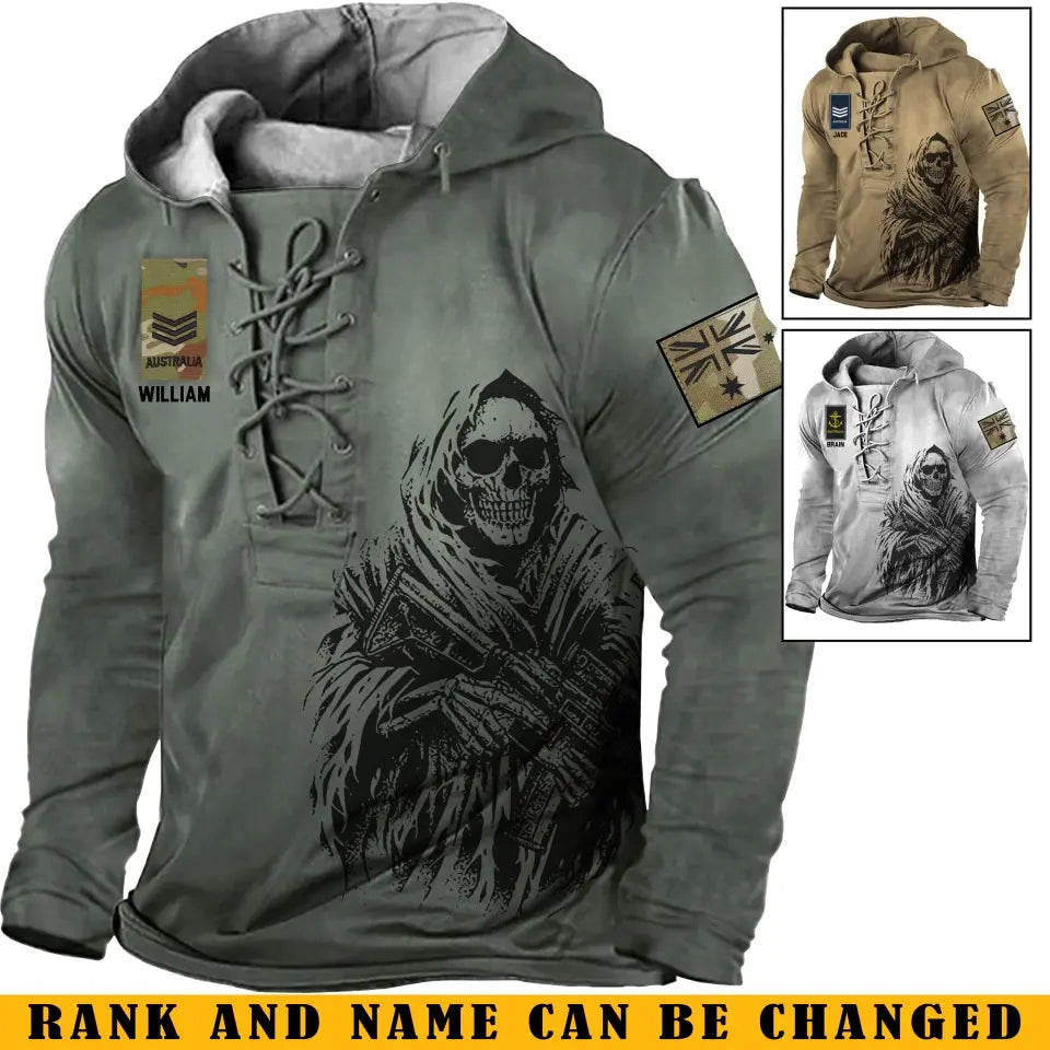 Personalized Australian Veteran Rank Camo Custom Name Lace-up Long Sleeves Hoodie 3D Printed LVA241325