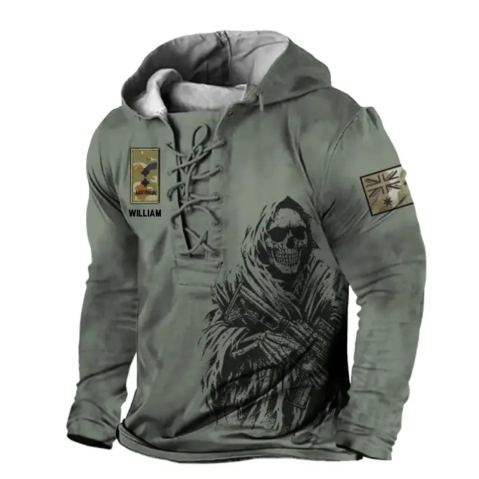 Personalized Australian Veteran Rank Camo Custom Name Lace-up Long Sleeves Hoodie 3D Printed LVA241325