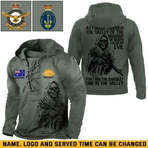Personalized Australian Veteran Logo As I Walk Through The Valley Of The Shadow Of Death I Fear No Evil For I Am The Baddest one In The Valley Lace-up Long Sleeves Hoodie 3D Printed KVH241335