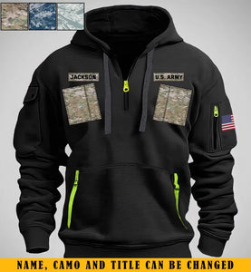 Personalized US Veteran Camo Quarter Zip Hoodie 2D Printed QTKH241345