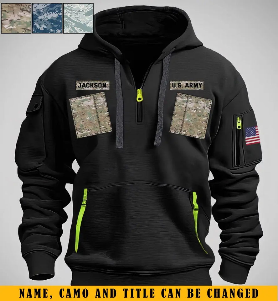 Personalized US Veteran Camo Quarter Zip Hoodie 2D Printed QTKH241345