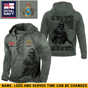 Personalized UK Veteran Logo As I Walk Through The Valley Of The Shadow Of Death I Fear No Evil For I Am The Baddest one In The Valley Lace-up Long Sleeves Hoodie 3D Printed KVH241335