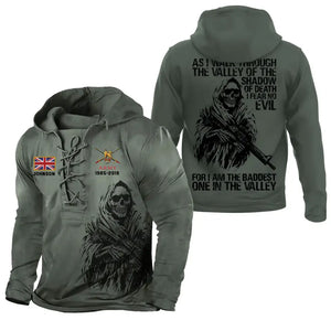 Personalized UK Veteran Logo As I Walk Through The Valley Of The Shadow Of Death I Fear No Evil For I Am The Baddest one In The Valley Lace-up Long Sleeves Hoodie 3D Printed KVH241335