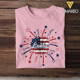 Personalized Auntie Sunflower US Flag & Kid Names Independence Day T-shirt Printed HN241346
