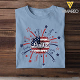 Personalized Auntie Sunflower US Flag & Kid Names Independence Day T-shirt Printed HN241346