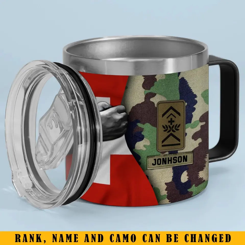 Personalized Swiss Veteran Rank Camo Custom Name Coffee Cup 3D 12oz Printed KVH241352