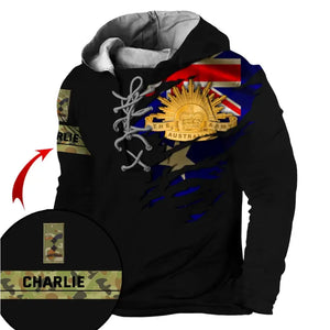 Personalized Australian Veteran Logo Rank Camo Custom Name Lace-up Long Sleeves Hoodie 3D Printed AHVQ241329