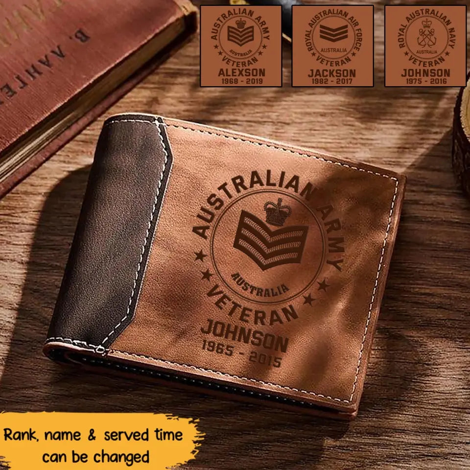 Personalized Australian Army Veteran Custom Rank & Name Laser Engraved Wallet Printed AHVQ20241260
