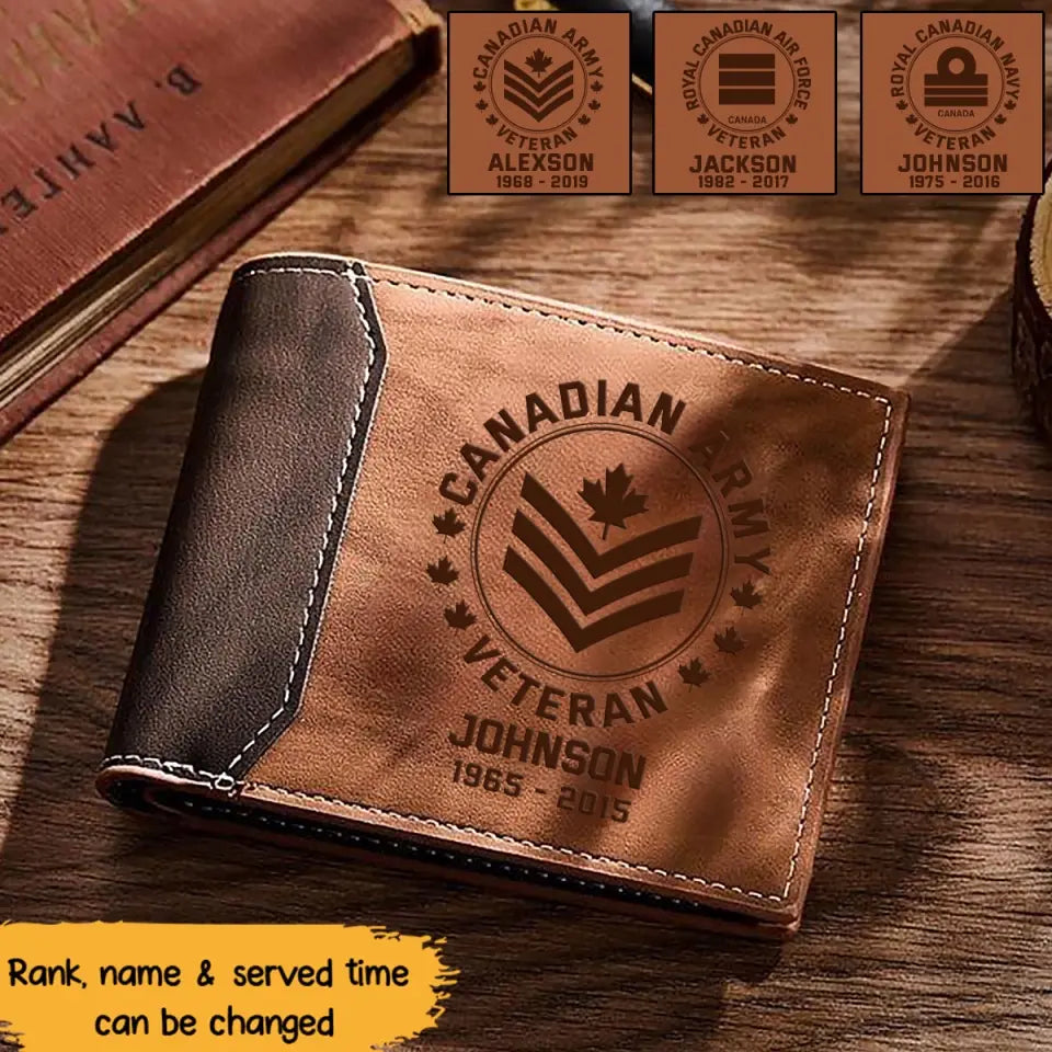 Personalized Canadian Army Veteran Custom Rank & Name Laser Engraved Wallet Printed AHVQ20241260
