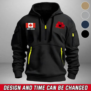 Personalized Canadian Veteran Custom Service Time Red Flower Quarter Zip Hoodie 2D Printed QTHN241363