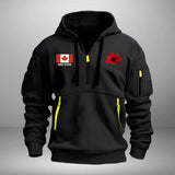 Personalized Canadian Veteran Custom Service Time Red Flower Quarter Zip Hoodie 2D Printed QTHN241363