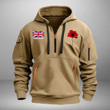 Personalized UK Veteran Custom Service Time Red Flower Quarter Zip Hoodie 2D Printed QTHN241363