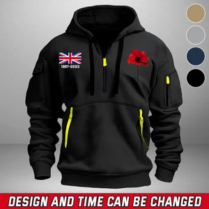Personalized UK Veteran Custom Service Time Red Flower Quarter Zip Hoodie 2D Printed QTHN241363