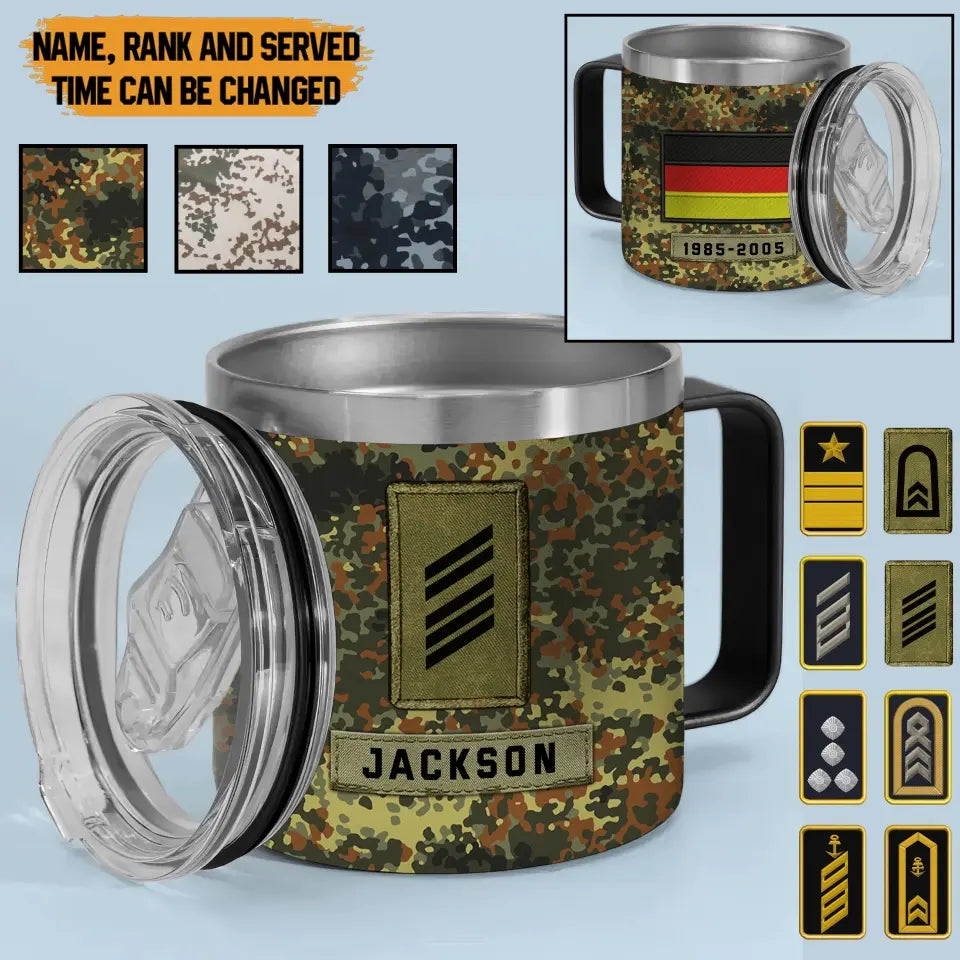 Personalized German Veteran Rank Camo Custom Name & Time Coffee Cup 12oz Printed KVH241373