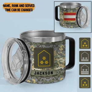 Personalized Austrian Veteran Rank Camo Custom Name & Time Coffee Cup 12oz Printed KVH241373