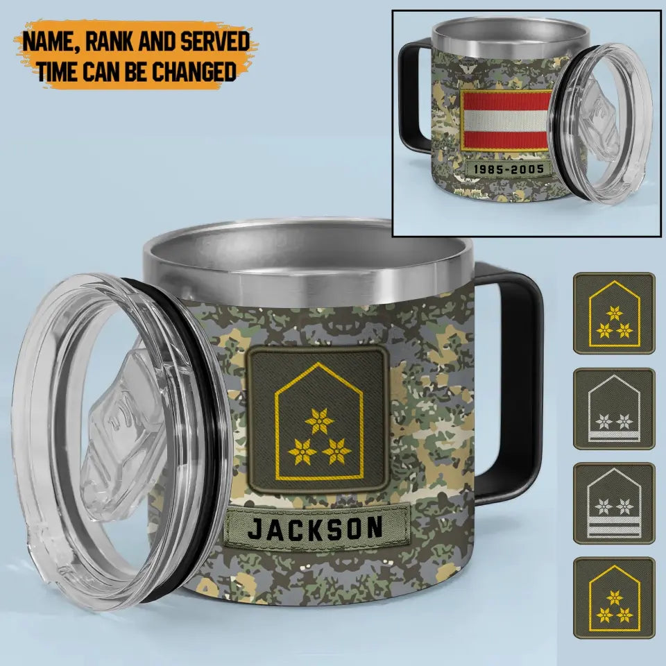 Personalized Austrian Veteran Rank Camo Custom Name & Time Coffee Cup 12oz Printed KVH241373