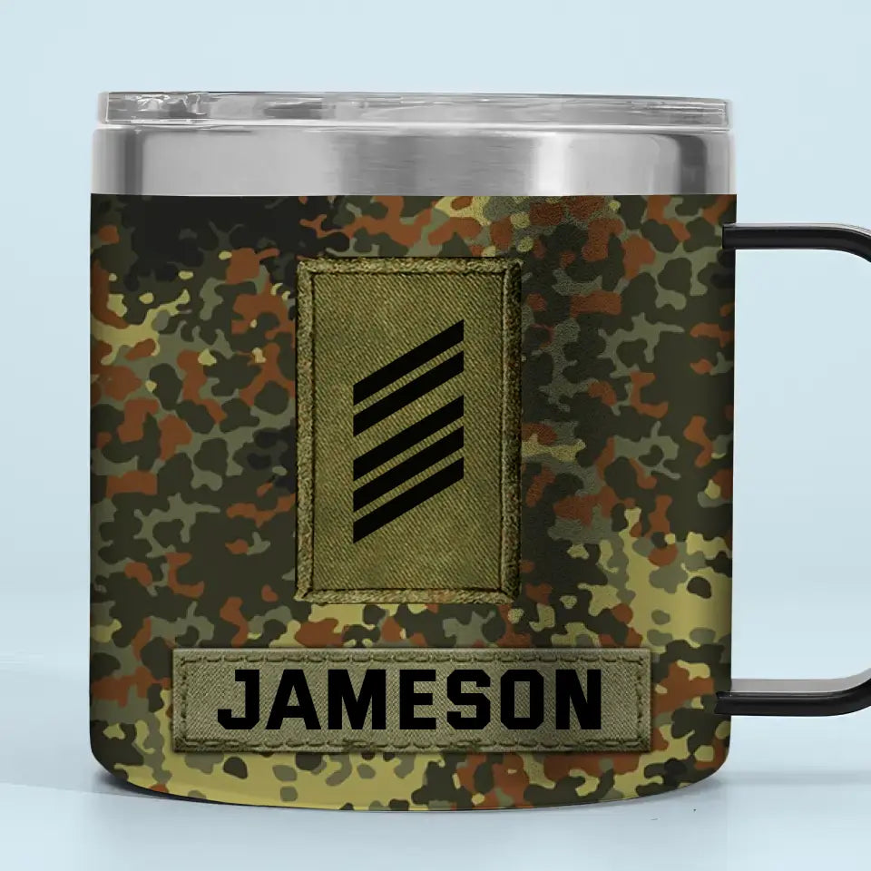 Personalized German Veteran Rank Camo Custom Name & Time Coffee Cup 12oz Printed KVH241373