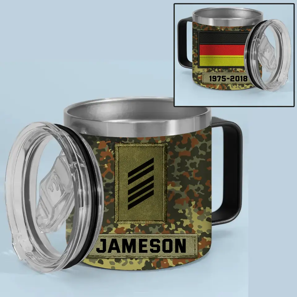 Personalized German Veteran Rank Camo Custom Name & Time Coffee Cup 12oz Printed KVH241373