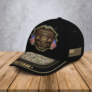 Personalized US Army Logo Rank Gold Custom Name & Time Cap 3D Printed AHVA241374
