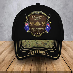 Personalized Australian Army Logo Rank Gold Custom Name & Time Cap 3D Printed AHVA241374