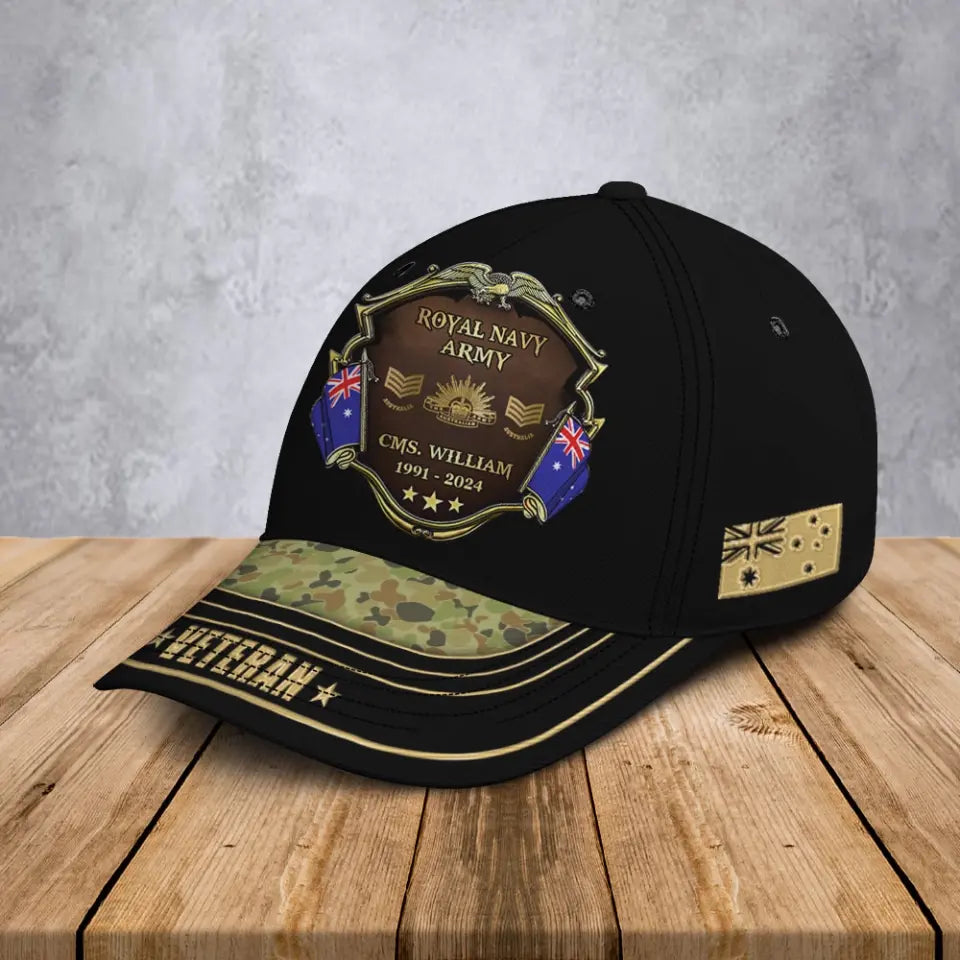 Personalized Australian Army Logo Rank Gold Custom Name & Time Cap 3D Printed AHVA241374