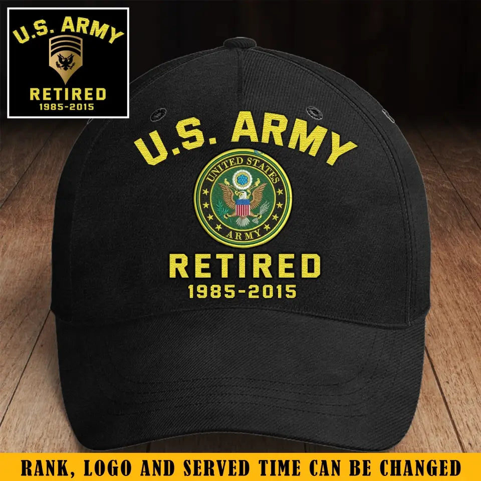 Personalized US Army Retired Custom Time Black Cap 2D Printed QTVQ241377