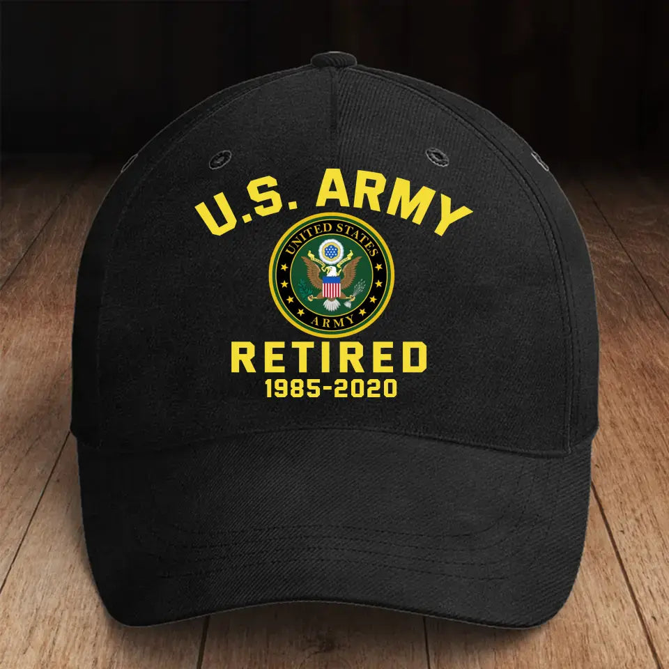 Personalized US Army Retired Custom Time Black Cap 2D Printed QTVQ241377
