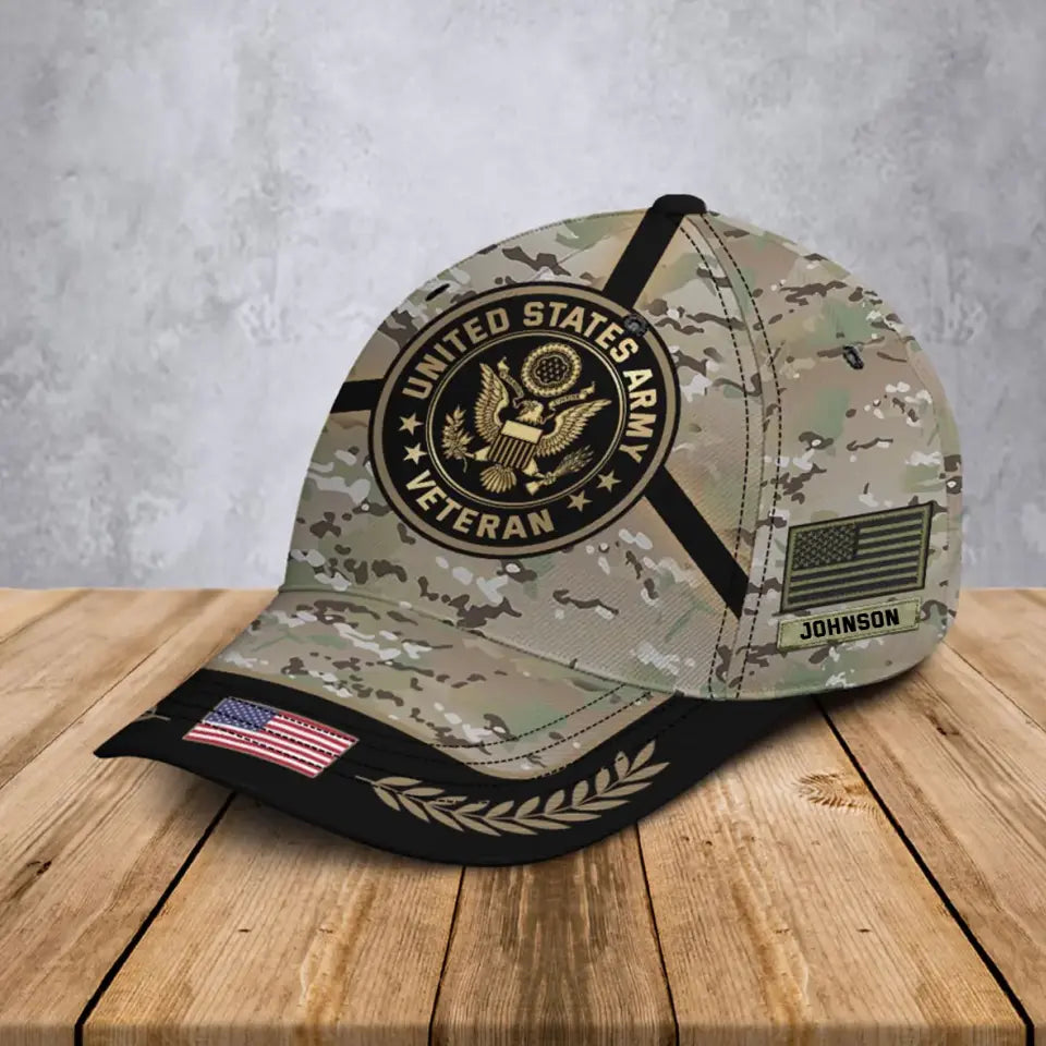 Personalized US Veteran Branch Logo Custom Name Cap 3D Printed QTVA241381