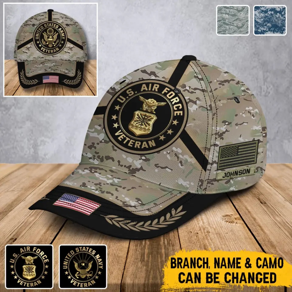 Personalized US Veteran Branch Logo Custom Name Cap 3D Printed QTVA241381