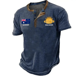 Personalized Australian Veteran Branch Logo Custom Name & Time Lapel Button Men's Short Sleeves Neck Short Sleeve Button T shirt Printed QTKH241389