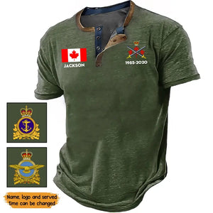 Personalized Canadian Veteran Branch Logo Custom Name & Time Lapel Button Men's Short Sleeves Neck Short Sleeve Button T shirt Printed QTKH241389