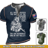 Personalized As I Walk Through The Valley Of The Shadow Of Death I Fear No Evil For I Am The Baddest One In The Valley Australian Veteran Lapel Button Men's Short Sleeves Neck Short Sleeve Button T shirt Printed VQ241395