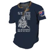 Personalized As I Walk Through The Valley Of The Shadow Of Death I Fear No Evil For I Am The Baddest One In The Valley Australian Veteran Lapel Button Men's Short Sleeves Neck Short Sleeve Button T shirt Printed VQ241395