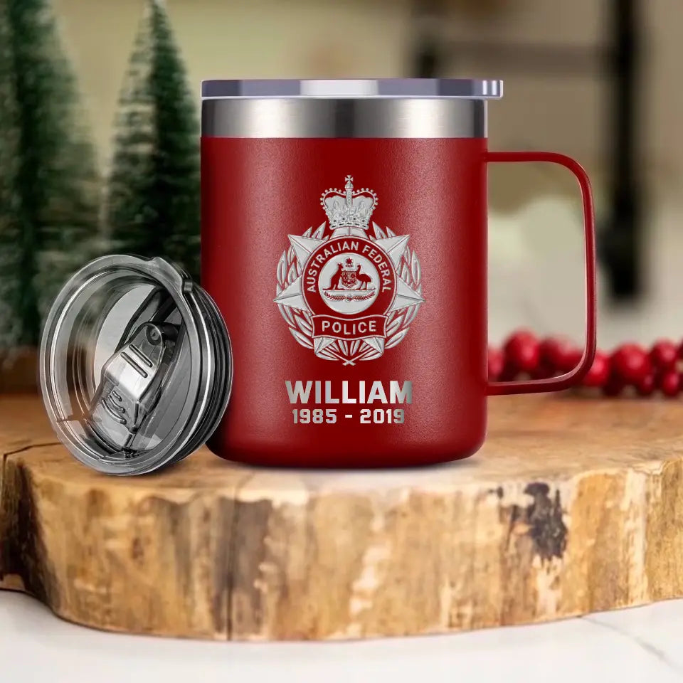Personalized Australian Police Logo Custom Name & Time Laser Handle Cup Printed VQ241398