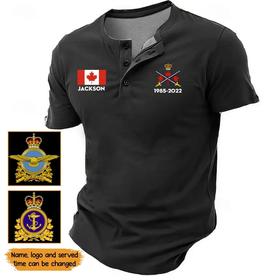 Personalized Canadian Veteran Branch Logo Custom Name & Time Lapel Button Men's Short Sleeves Neck Short Sleeve Button T shirt Printed KH241399