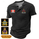 Personalized Canadian Veteran Branch Logo Custom Name & Time Lapel Button Men's Short Sleeves Neck Short Sleeve Button T shirt Printed KH241399