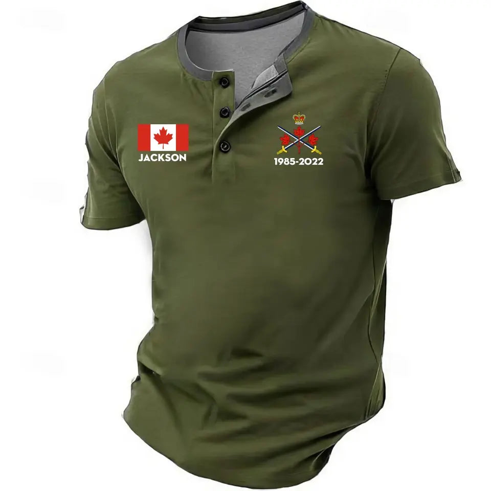 Personalized Canadian Veteran Branch Logo Custom Name & Time Lapel Button Men's Short Sleeves Neck Short Sleeve Button T shirt Printed KH241399