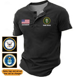 Personalized US Veteran Branch Logo Custom Name & Time Lapel Button Men's Short Sleeves Neck Short Sleeve Button T shirt Printed KH241399