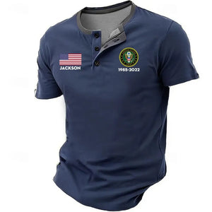 Personalized US Veteran Branch Logo Custom Name & Time Lapel Button Men's Short Sleeves Neck Short Sleeve Button T shirt Printed KH241399