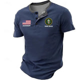 Personalized US Veteran Branch Logo Custom Name & Time Lapel Button Men's Short Sleeves Neck Short Sleeve Button T shirt Printed KH241399