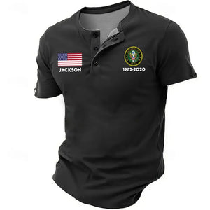 Personalized US Veteran Branch Logo Custom Name & Time Lapel Button Men's Short Sleeves Neck Short Sleeve Button T shirt Printed KH241399
