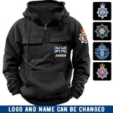 Personalized UK Police Branch Logo UK Police Flag Custom Name American Retro Hooded Sweatshirt Printed LVA241405