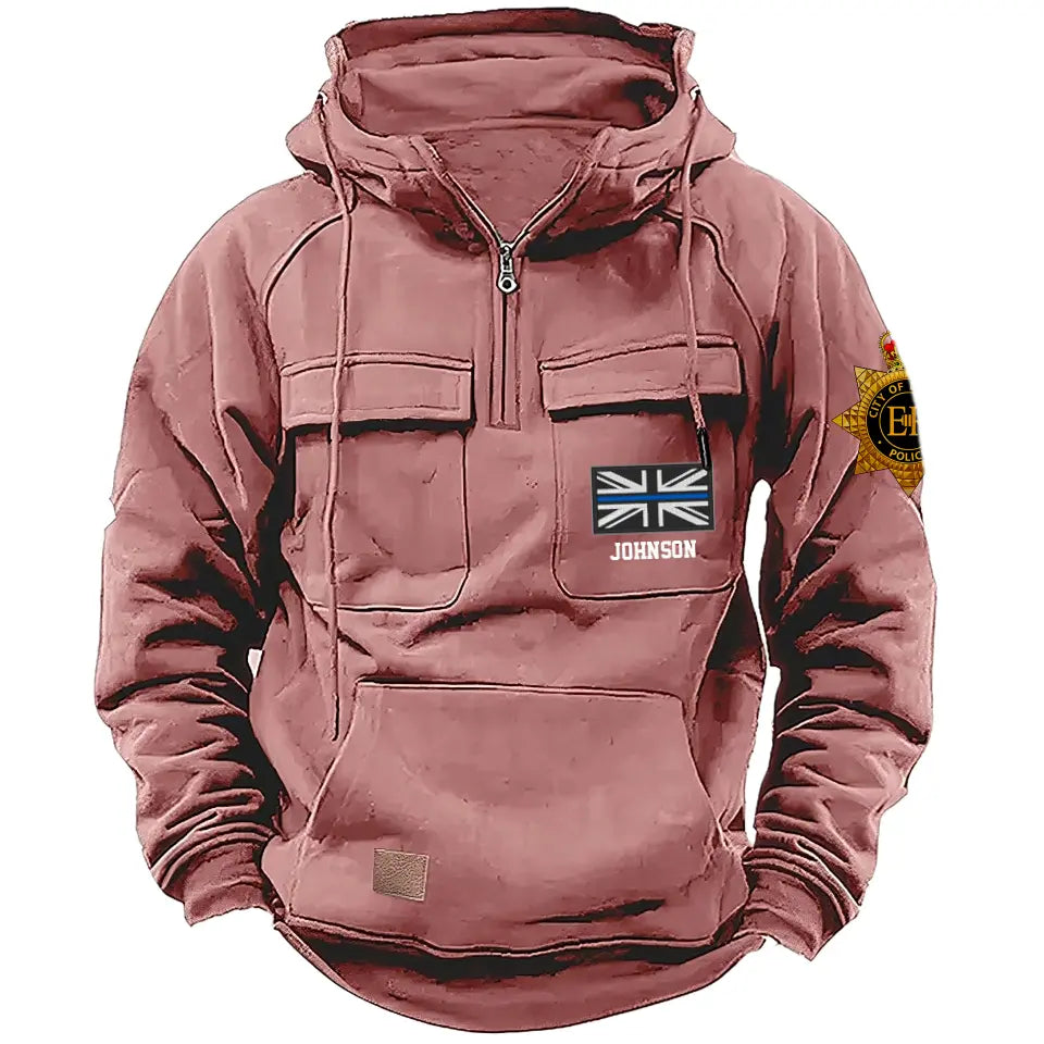 Personalized UK Police Branch Logo UK Police Flag Custom Name American Retro Hooded Sweatshirt Printed LVA241405