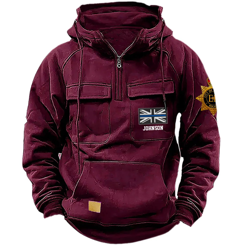 Personalized UK Police Branch Logo UK Police Flag Custom Name American Retro Hooded Sweatshirt Printed LVA241405