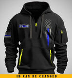Personalized US Police Flag Blue Line Police ID Quarter Zip Hoodie 2D Printed KVH241411