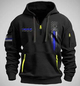 Personalized US Police Flag Blue Line Police ID Quarter Zip Hoodie 2D Printed KVH241411