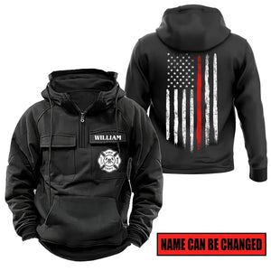 Personalized US Firefighter Logo US Flag Red Line Custom Name American Retro Hooded Sweatshirt Printed LVA241412